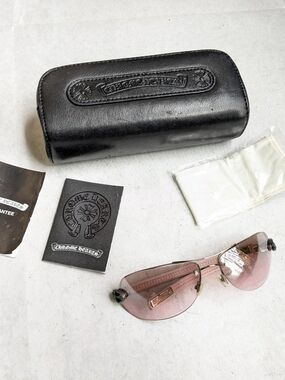 Chrome Hearts Classic Oval Sunglasses Pink Aviator Sterling Silver Cross Leather